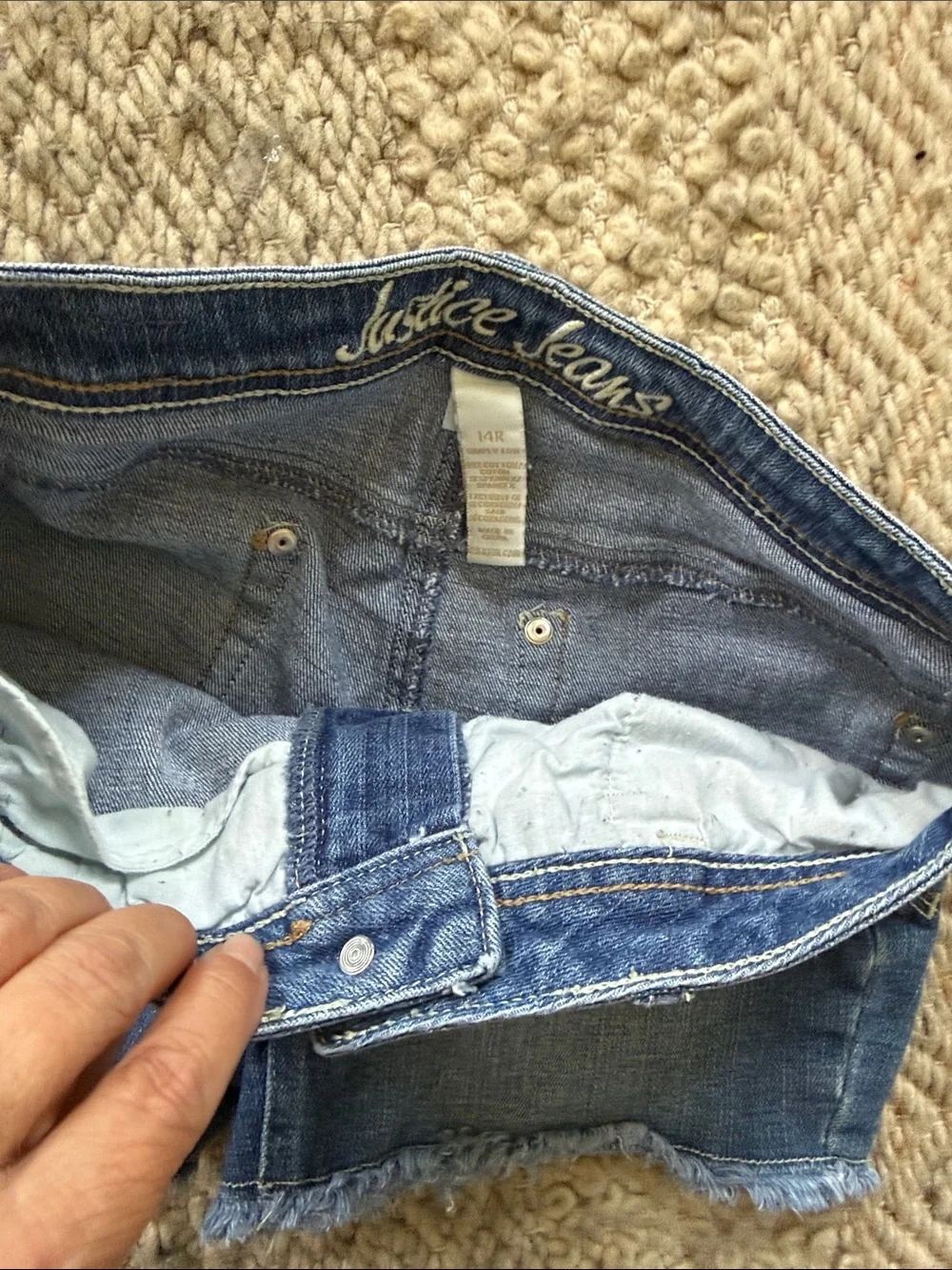 Justice Blue Frayed Hem Denim Shorts 14 distressed